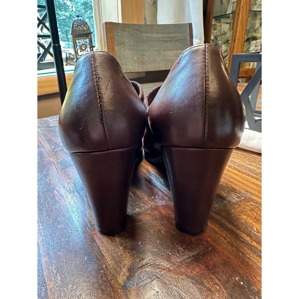 BeautiFeel Two Tone Leather Mary Jane Block Heel Pump Burgundy Brown Sz 39 8/8.5